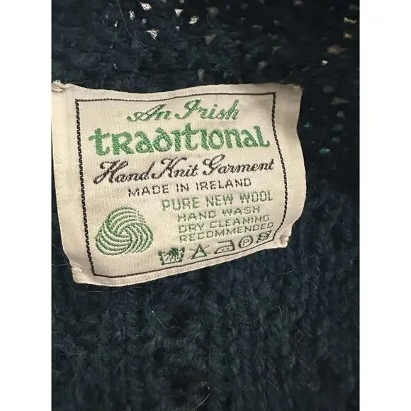 An Irish Traditional Handknit Cardigan Fisherman Sweater Pure New Wool Ireland - Picture 6 of 16